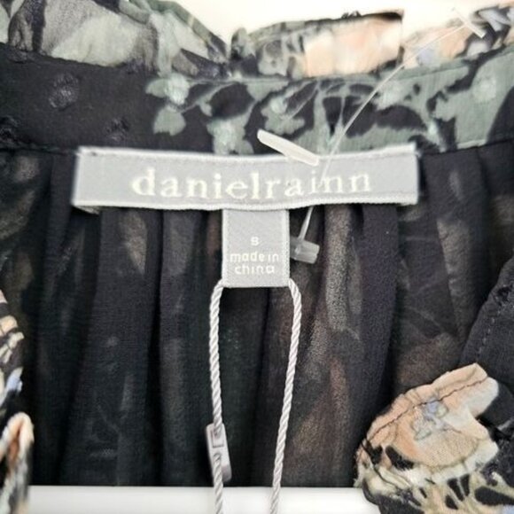 Daniel Rainn Anthropologie Black Floral Long Sleeve Tunic Blouse Size Small NWT - Picture 3 of 5